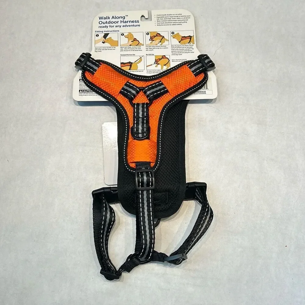 NEW PetSafe Walk Along Outdoor Harness Sz Small Orange Reflective 15-35 lbs